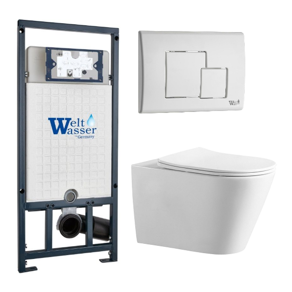 Комплект инсталляции Weltwasser Marberg 507 с кнопкой 507 SE GL-WT и подвесным унитазом Amore di Mare Elsa Tornado P312-T